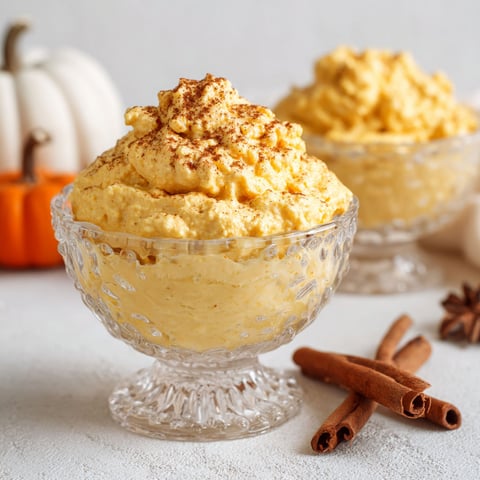 A glass bowl of pumpkin fluff dip.