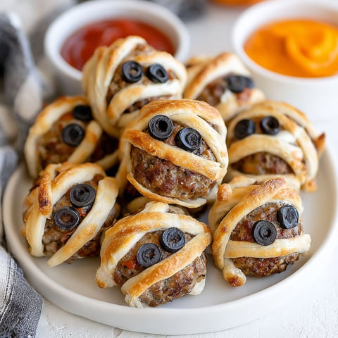 A plate of meatballs with olives on top.