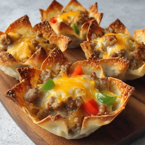 A plate of cheesy sausage wonton cups.