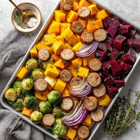 A pan of roasted vegetables and fruits.