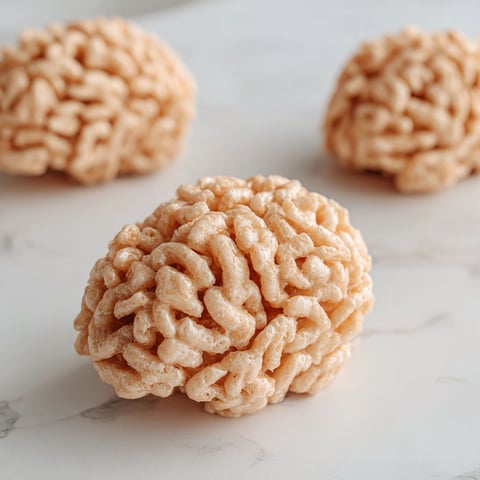 Three Rice Krispie treats shaped like brains.