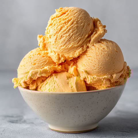 A bowl of orange ice cream.
