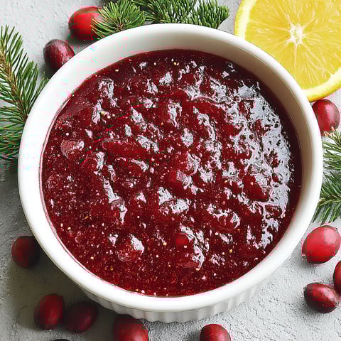A bowl of cranberry sauce with a lemon wedge on top.