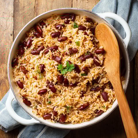 A bowl of rice with red beans.
