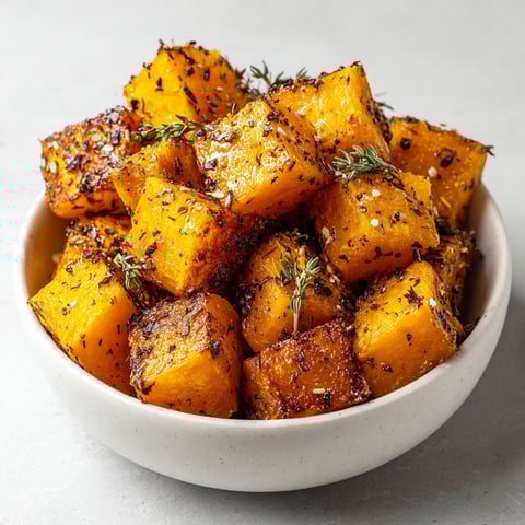 A bowl of roasted pumpkin with spices.