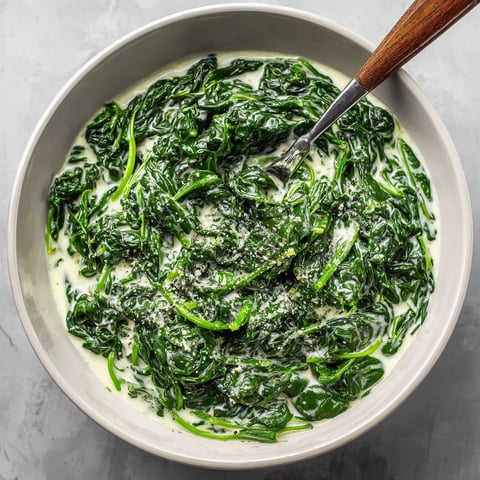 A bowl of creamed spinach.