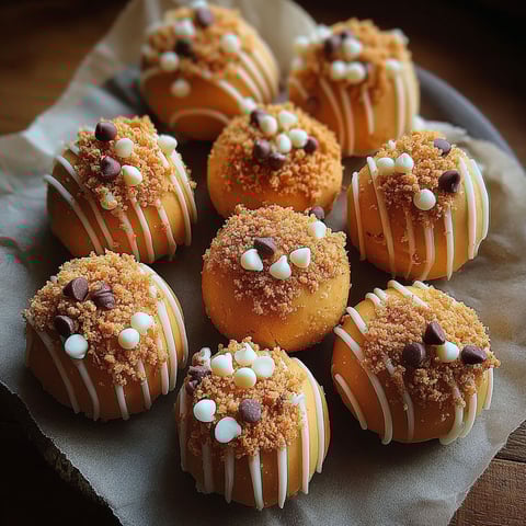 Pumpkin cheesecake truffles on a paper towel.