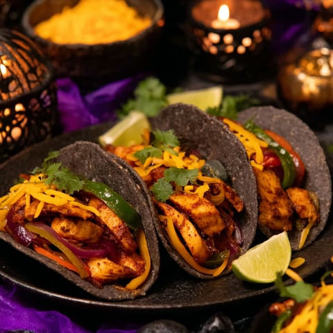 Chicken Fajitas with a spooky Halloween dinner.