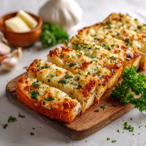 A slice of cheesy roasted garlic bread.