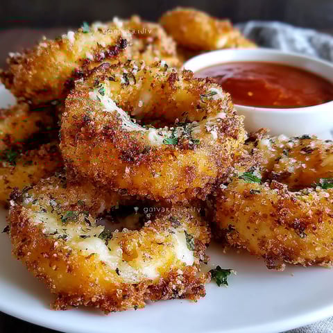 Mozzarella sticks on a plate.