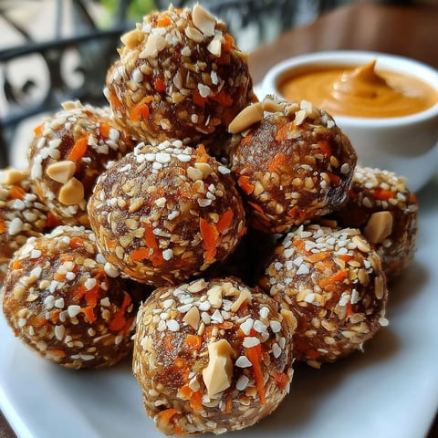 A plate of carrot cake energy bites with peanut butter.