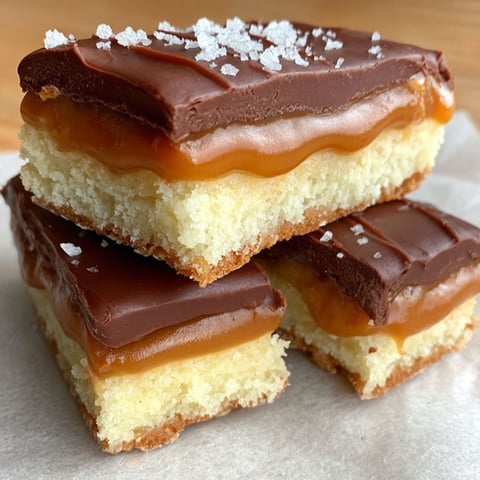 Three pieces of homemade twix bars.