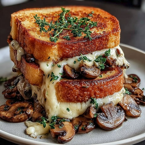 A Swiss mushroom melt sandwich on a plate.
