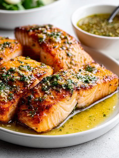 Pan seared salmon with lemon vinaigrette.