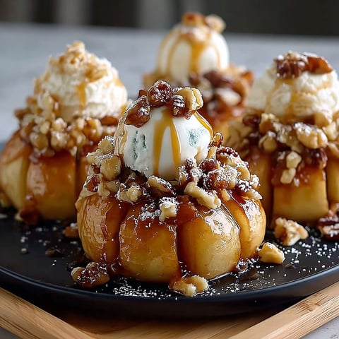A plate of delicious treats with nuts and caramel.