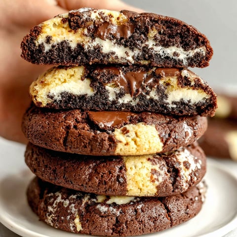 A stack of chocolate cookies with white frosting.