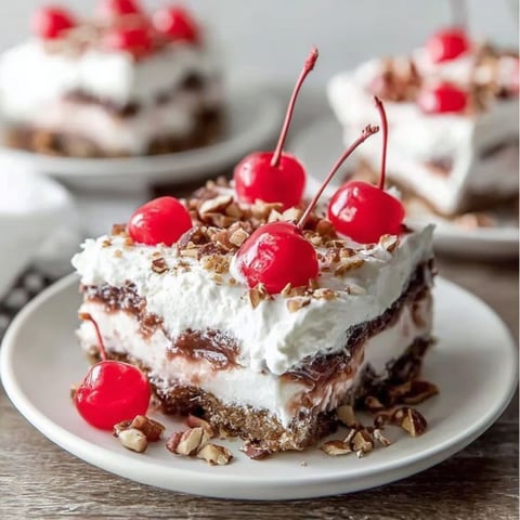 A dessert with cherries and walnuts on a plate.