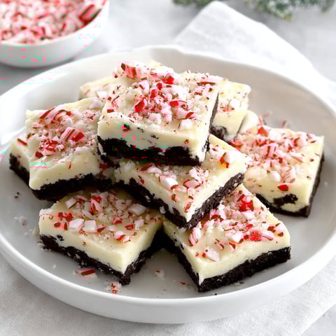 A plate of peppermint bars on a table.