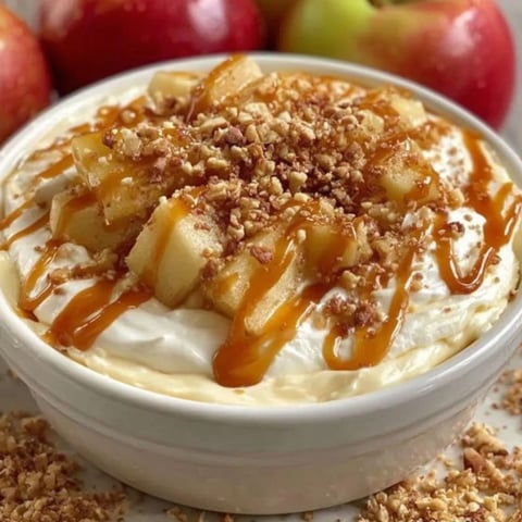 A bowl of caramel apple cheesecake dip.
