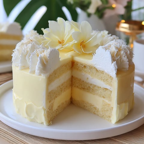 A slice of coconut chiffon cake.