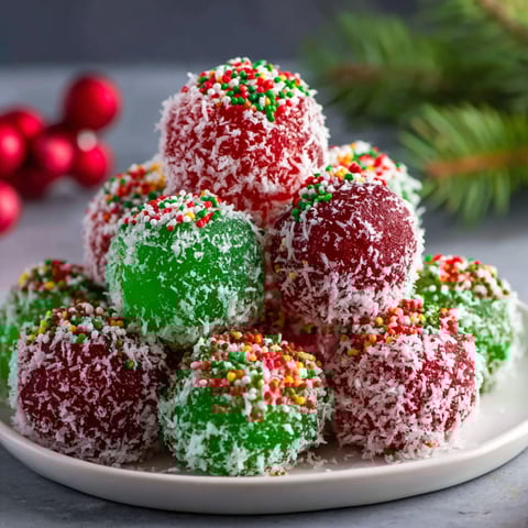 A plate of Christmas Jello Balls.