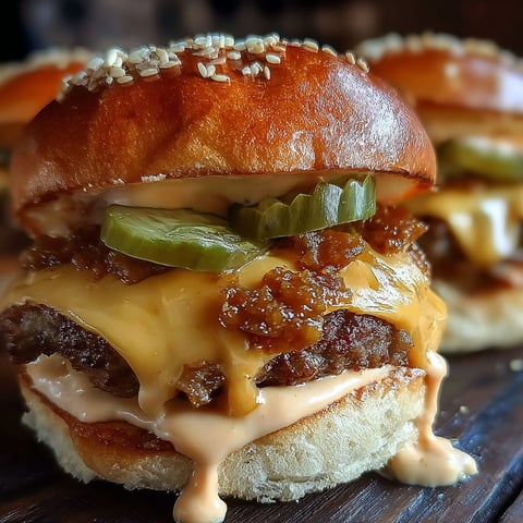 A close up of a burger with cheese and pickles.