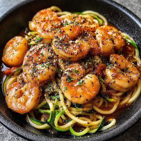 A bowl of shrimp scampi zoodles.