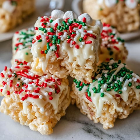 A stack of Christmas Rice Crispy Treats.