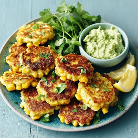 A plate of corn fritters with a bowl of dip.