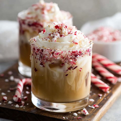 Two glasses of Peppermint White Russian Recipe.